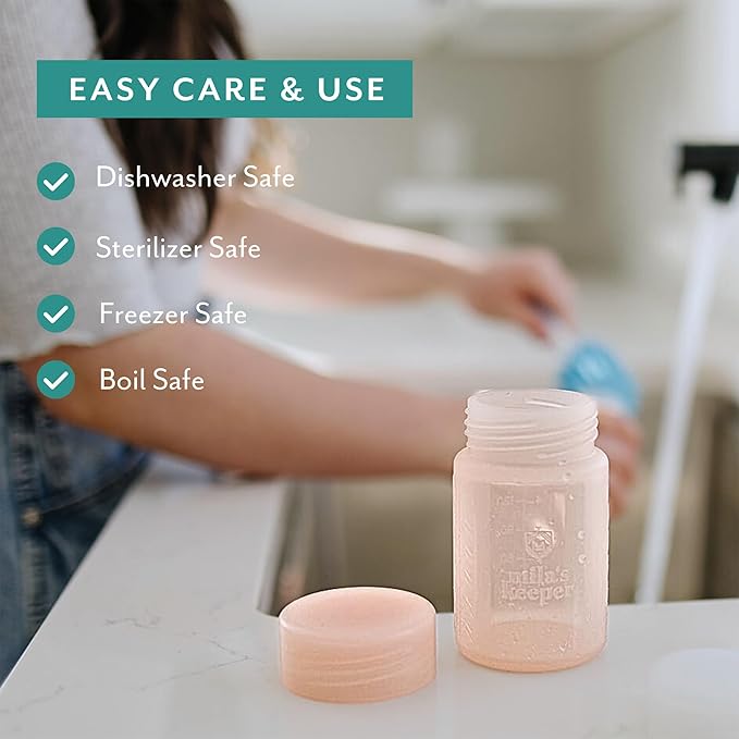 Mila's Keeper Premium Silicone Breast Milk Storage Bottles, for Pumping, Storing and Feeding, Fits Leading Pumps and Nipples, 6 oz Silicone Milk Storage Containers, Wide Neck Pink Sands, Set of 3