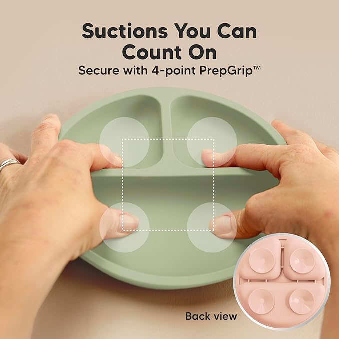 KeaBabies Suction Plates with Lids for Baby - 3-Pack 100% Silicone Toddler Plates with Suction, Divided, BPA-Free Baby Led Weaning Essentials for Kids, Dishwasher, Microwave Safe, Durable (Macaron)
