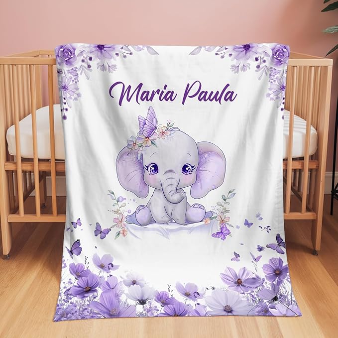 Personalized Baby Blanket with Name, Custom Baby Blanket for Kids Soft Flanne Blankets in Easter Personalized Baby Gifts for Infant Newborn Shower (Purple)