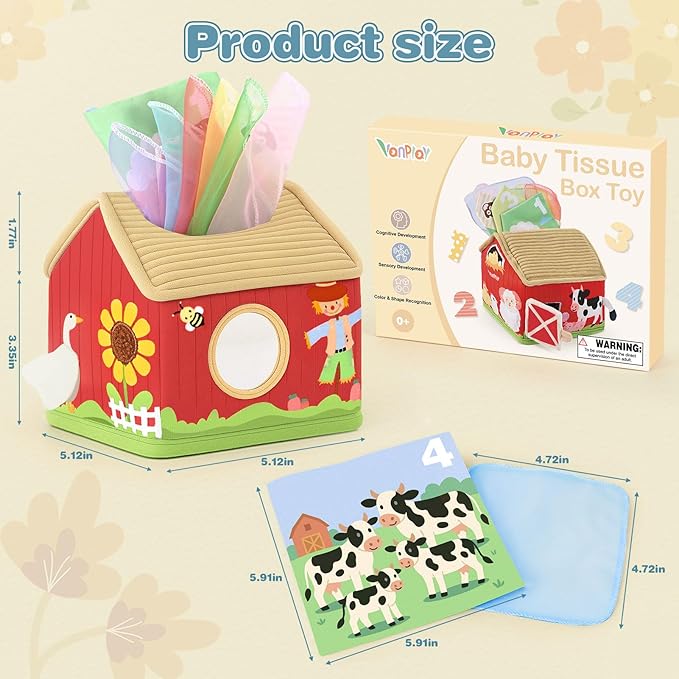 DINORUN Baby Toys 6 to 12 Months - Montessori Tissue Box Toys for Babies 6-12 Months - Infant Newborn Toddlers Sensory Magic Baby Tissue Box Educational High Contrast Toy Development STEM Toy Gift