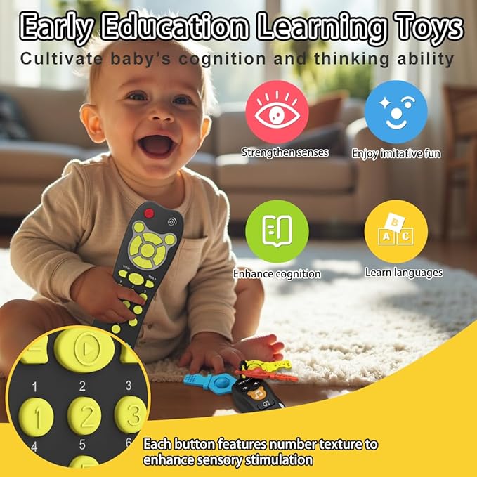 Baby Toy Car Keys Baby Remote Control Toy Set, Toddlers Pretend Toy Key Teether and TV Remote with Sounds Lights Interactive Musical Sensory Learning Toys Gifts for Boys Girls Infant Age 6+ Months