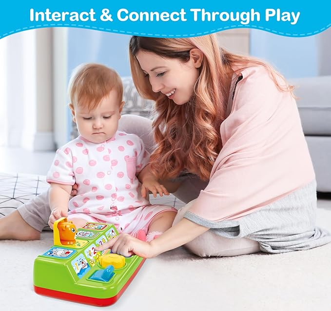 Musical Pop-Up Cause and Effect Toys with Light & Music for 1-3 Year Olds, Baby Interactive Toy with Animal Sounds, Ideal Gifts for Babies Boys Girls