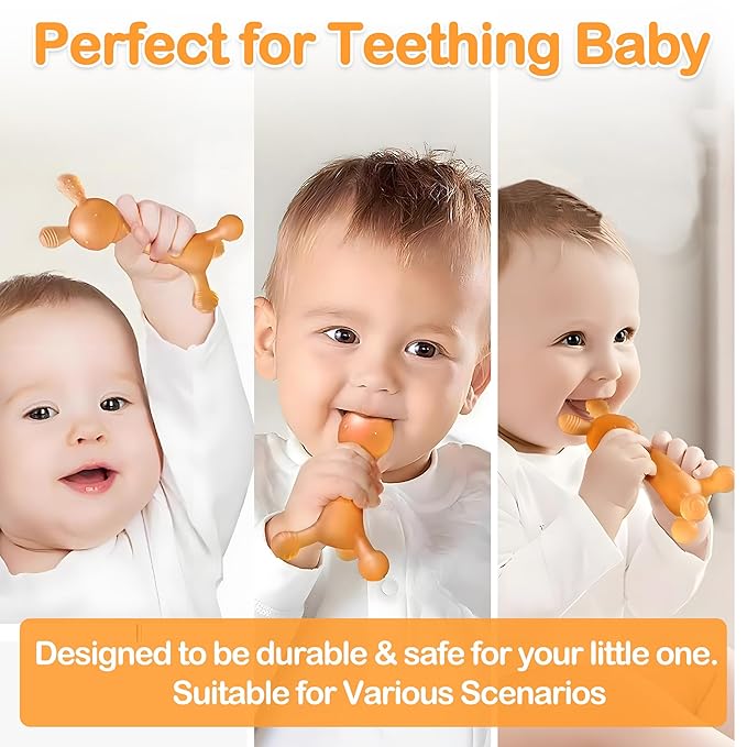 WAJIAYON Easter Bunny 2 Pack Amber Oil Baby Teething Toys for Babies,Silicone Baby teethers for Babies 3 Months+,Rabbit Freezer BPA Free Soft and Textured Chew Infant Toys Gifts for Boys and Girls