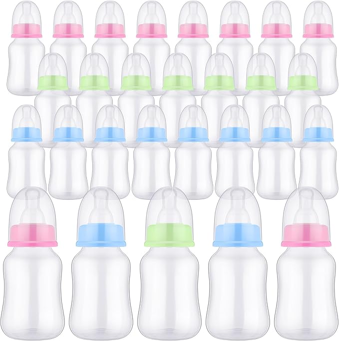 30 Pcs Baby Shower Favors Party Game Mini Baby Bottles Gift Sets for Baby Shower Boy Girl Gender Reveal Birthday Party Supplies Gift (Pink,Blue,Green)