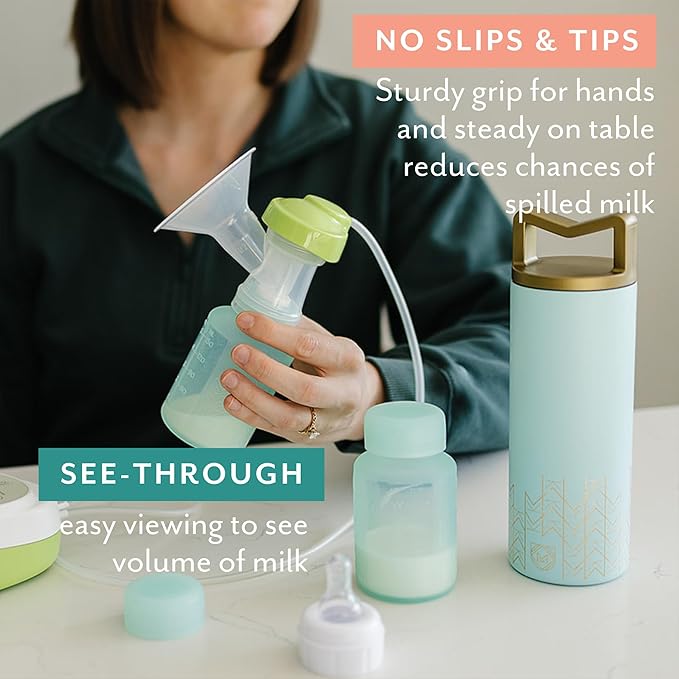 Mila's Keeper Premium Silicone Breast Milk Storage Bottles, for Pumping, Storing and Feeding, Fits Leading Pumps and Nipples, 6 oz Silicone Milk Storage Containers, Wide Neck Ocean Mist, Set of 3