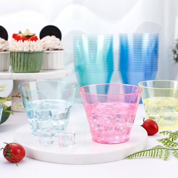 WDF 200 Pack Colorful Plastic Cups Disposable - include 50 Pink, Blue, Green, Yellow, Colorful Plastic Cups For Party, Baby Shower, Wedding