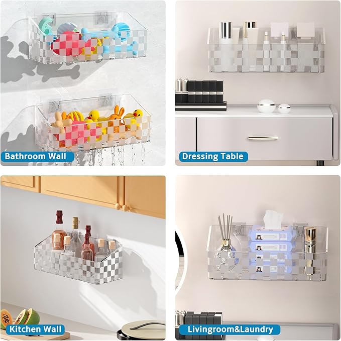 Natheeph Bath Toy Storage Holder, 2 Pack Large Capacity Bath Toy Organizer for Tub Clear Baby Bathtub Toy Storage Multi Use Shower Caddy for Bathroom, Bedroom & More