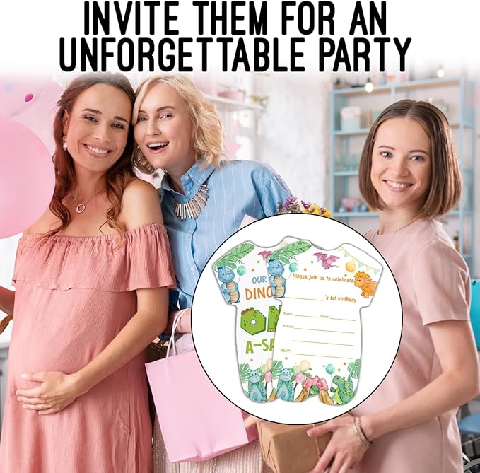 LyoGao Dinosaur 1st Birthday Invitations - Dino Party for Boy First Birthday Fill in Invites Cards With Envelopes (20 Pack)
