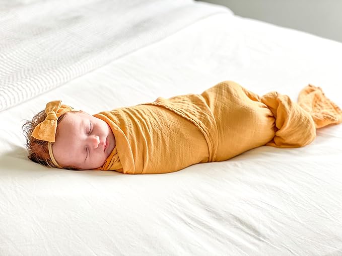 Premium Swaddle Blanket by BWD - 70% Viscose & 30% Organic Cotton, 47x47 Inches - Neutral Baby Swaddle Set for Newborns and Infants (Mustard)