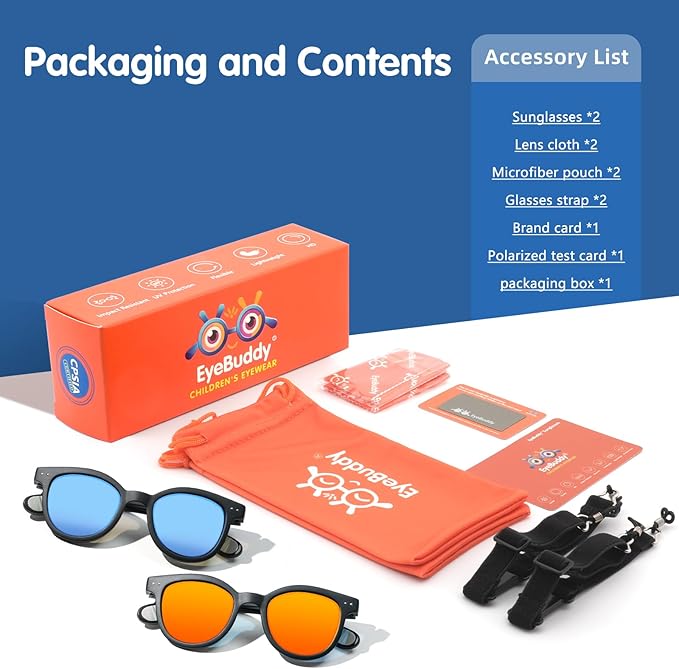 EYEBUDDY Kids Sunglasses for Boys Girls Age 2-8 Polarized UV Protection Toddler Children Sun Glasses Pack of 2