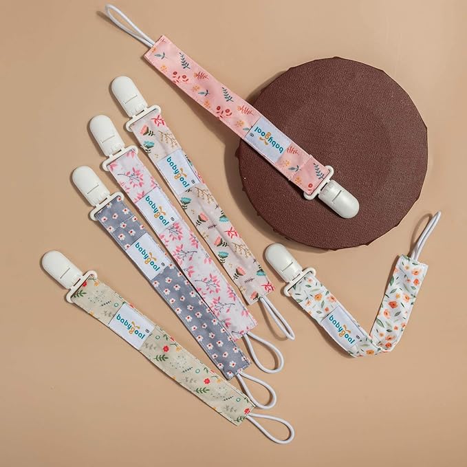 Babygoal Floral Pacifier Clips, 6 Pack Binky Paci Holder Clips and Leash for Boys and Girls Fits for Most Pacifier, Binkie Styles & Baby Teethers & Toys and Gift 6PS21