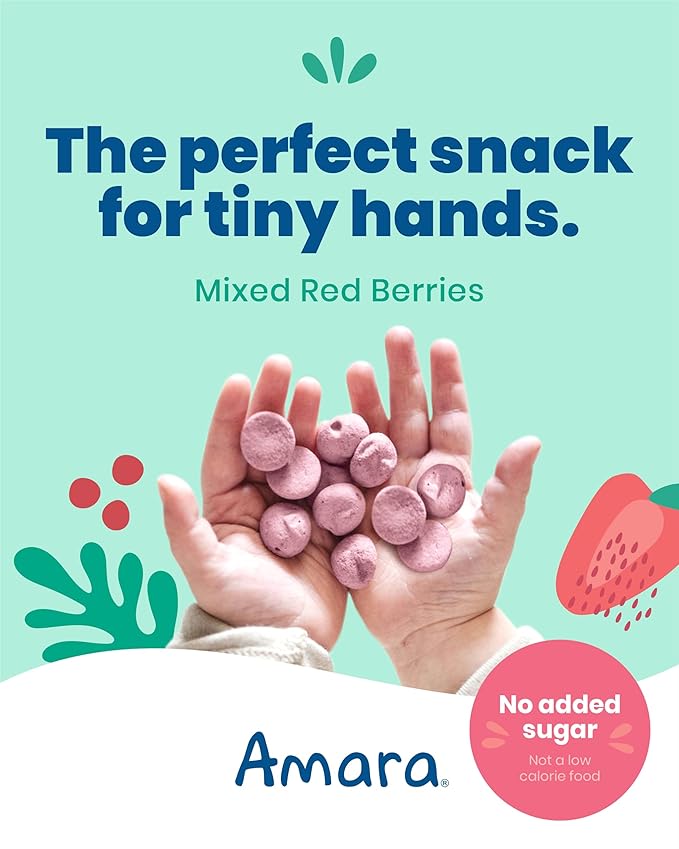 Amara Smoothie Melts - Mixed Red Berries - Baby Snacks Made With Fruits and Vegetables - Healthy Toddler Snacks For Your Kids Lunch Box - Organic Plant Based Yogurt Melts - 6 Resealable Bags