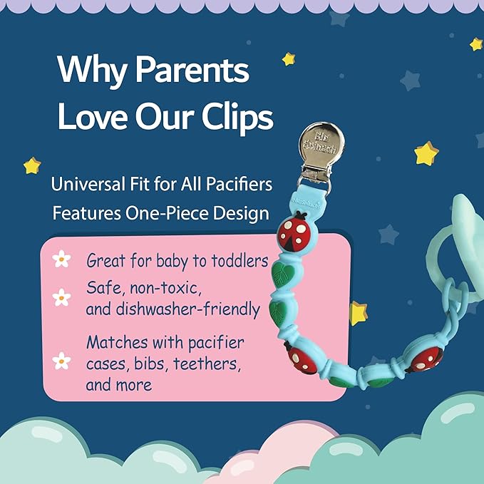 Silicone Pacifier Clips for Boys & Girls – Personalized Pacifier Holder;Neutral & Cute Pacifier Clips for Babies;Teething, Soothies – BPA-Free, Durable & Soft (Blue)