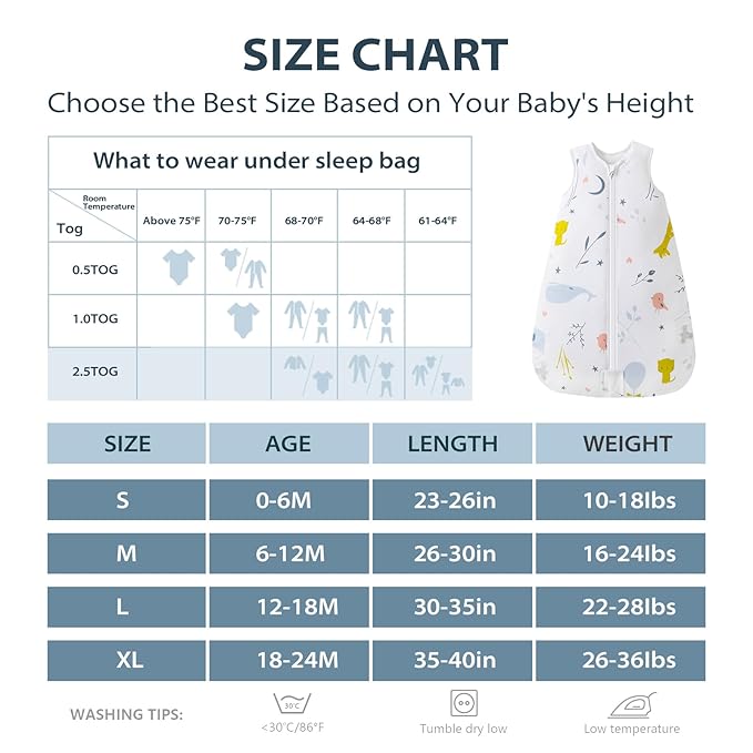 Mosebears Sleep Sack Baby Winter Wearable Blanket with 2-Way Zipper,2.5 TOG Cotton Sleep Sack Unisex (White Animal, 12-18 Months)