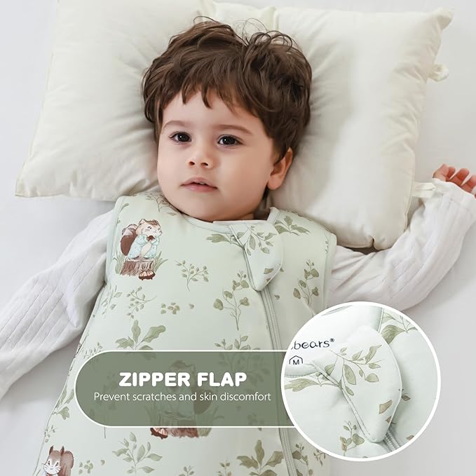 Mosebears Unisex Rayon Made from Bamboo Sleep Sack with 2-Way Zipper,2.5 Tog Baby Winter Sleep Sack(Green Animal,18-36 Months)