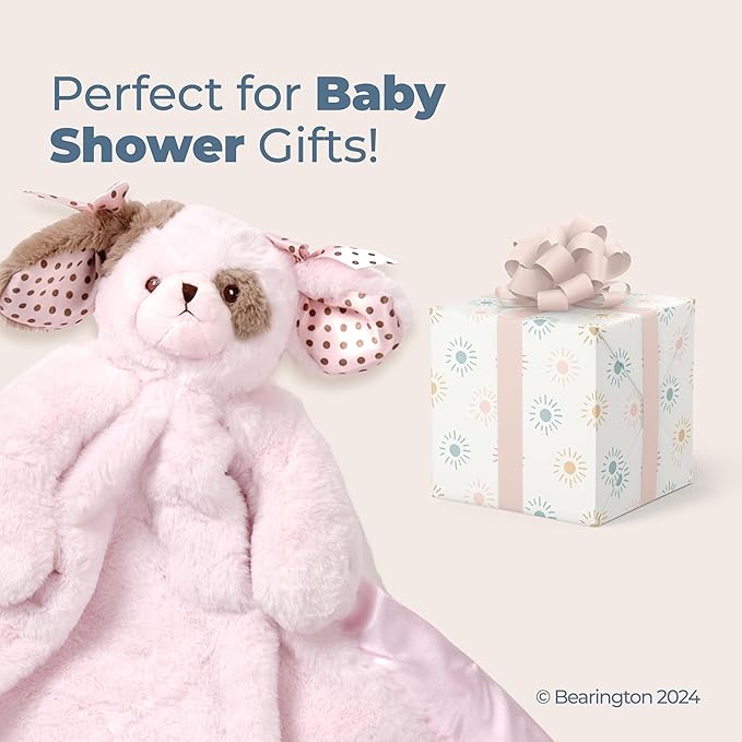 Bearington Baby Wiggles Cuddle Me Sleeper, Pink Puppy Dog Large Size Security Blanket, 28.5" x 28.5 - Baby Blanket - Lovies for Girls