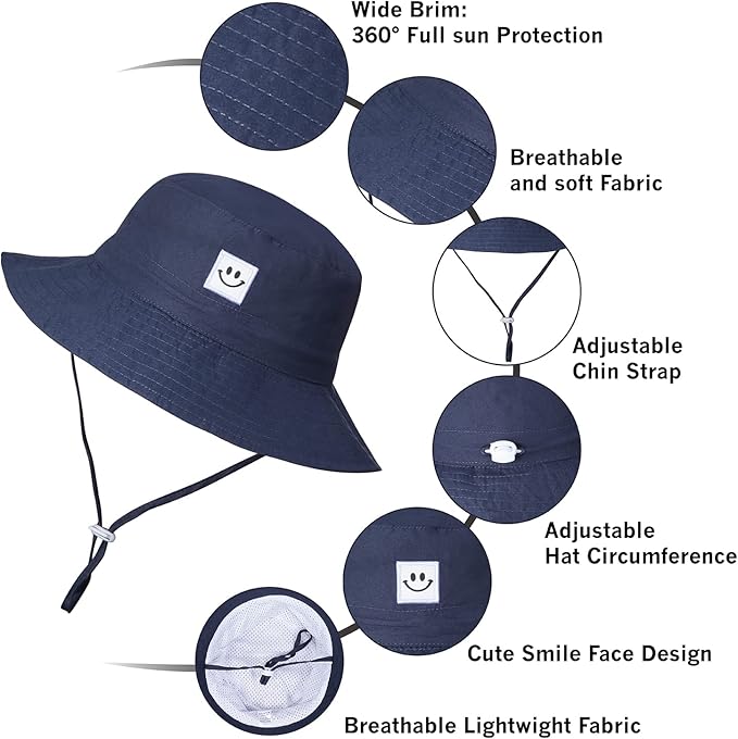 MaxNova Baby Sun Hat Smile Face UPF 50+ Toddler Bucket Hat for Boys Girls 0-7 Years