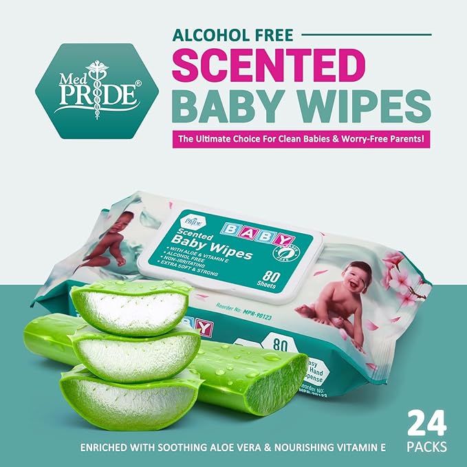 MED PRIDE Scented Baby Wipes Packs in Bulk, 24 Packs X 80 = 1920 Count, Alcohol-Free, Paraben-Free, with Aloe Vera & Vitamin E