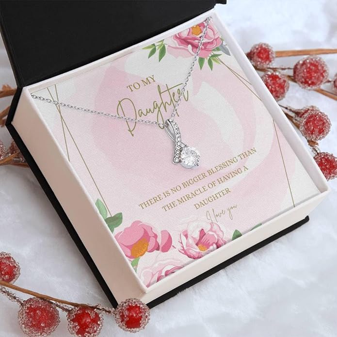 To My Daughter Gift Necklace From Dad or Mom - Badass Daughter Jewelry With Heartfelt Message & Elegant Box