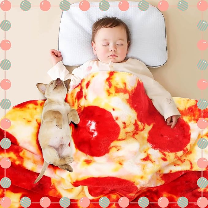 Pepperoni Pizza Blanket Baby Stuff Shower White Elephant Gifts for Kids Throw Blankets Wrap Newborn Swaddle Toddler Boy Girl Party Novelty Gag Pets Soft Fleece 40in