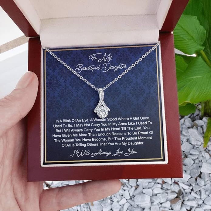 To My Daughter Gift Necklace From Dad or Mom - Badass Daughter Jewelry With Heartfelt Message & Elegant Box