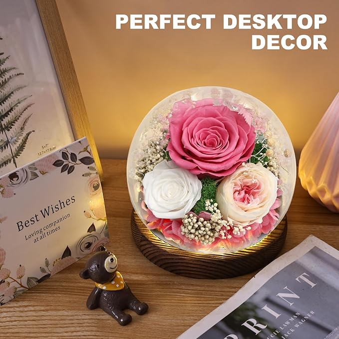 Lujechii Forever Flowers,Flowers for Delivery Prime.Birthday Gifts for Women,Moms, Lovers, Friends, Anniversaries, Preserved Flowers Unique Flower Gifts, Graduation Flower Bouquets (Pink Roses)