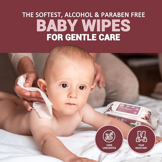 MED PRIDE Unscented Baby Wipes Bulk, 12 X 80 Ct =960 Wipes Total, Alcohol-Free, Aloe Vera & Vitamin E, Extra Soft & Strong, Paraben-Free, Non-Irritating