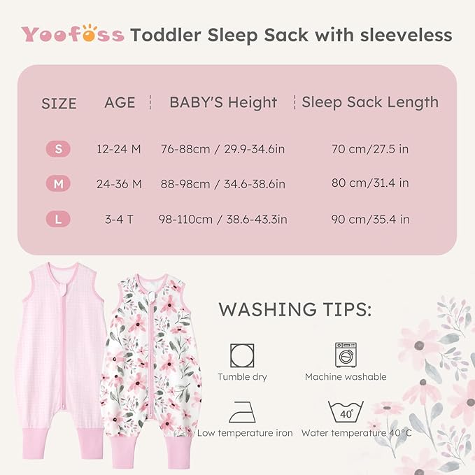 Yoofoss Toddler Sleep Sack With Feet 24-36 Months 100% Organic Cotton Baby Sleep Sack with Legs Toddler Wearable Blanket with 2-Way Zipper