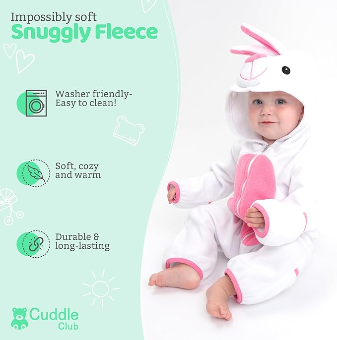 Cuddle Club Fleece Baby Bunting Bodysuit with Hood, Convertible Mittens & Booties, Car Seat Friendly, Soft & Warm, Easy Zip