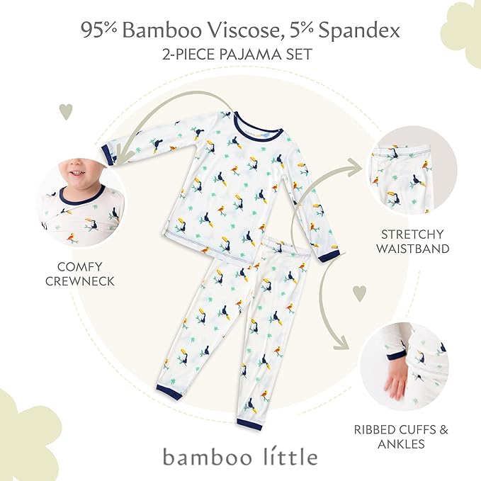 Toddler Pajamas – 95% Bamboo Viscose, 5% Spandex – Soft, Breathable Long-Sleeve Pajama Set for Kids, Sleepwear, Imported
