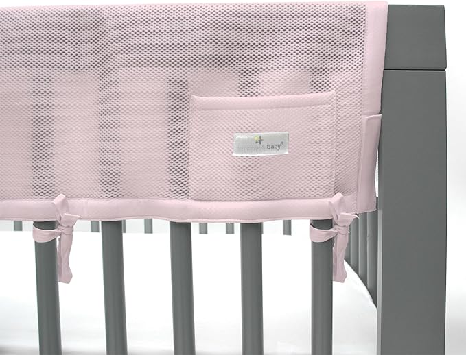 BreathableBaby Breathable Mesh RailGuard Teething Cover — White — 51” Long Panel (1) — Fits Most Full-Size and Does Not Fit Mini Cribs — Use with Coordinating Short Panels - Light Pink