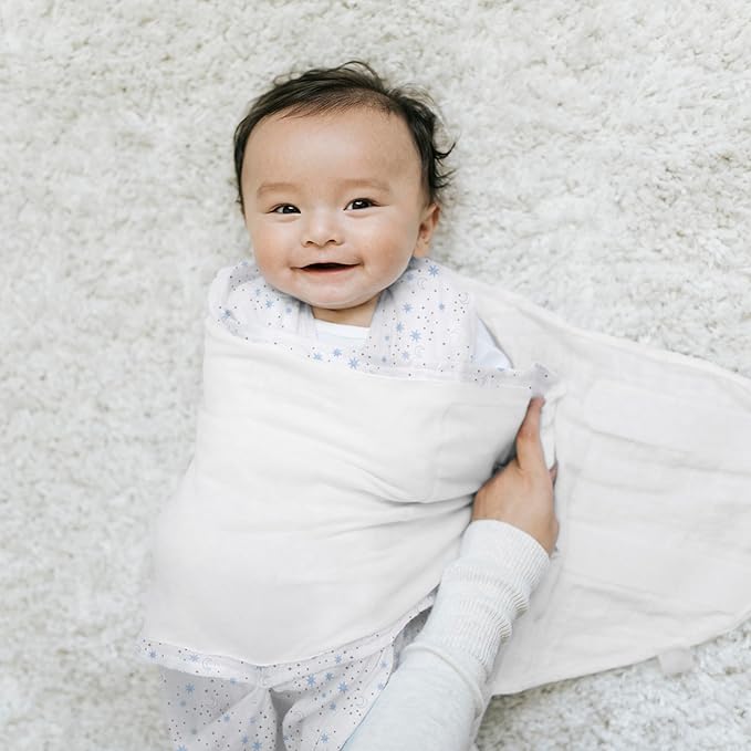 HALO 100% Cotton Sleepsack Swaddle, 3-Way Adjustable Wearable Blanket, TOG 1.5, Midnight Moons Blue, Newborn, 0-3 Months
