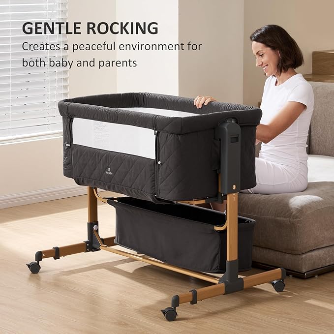 3 in 1 Baby Bassinet, Rocking Bassinet, Bedside Bassinet, 6-Height Adjustable, Bassinet Bedside Sleeper, Bedside Bassient for Baby with Comfy Mattress, Breathable Mesh, Large Storage Basket