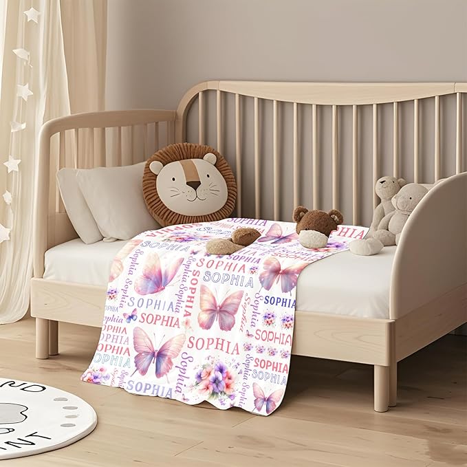 Ship Next Day, Personalized Baby Blanket for Boys Girls - Printed in USA, Custom Baby Blanket with Name Super Soft Plush Flannel, Easter Christmas Brithday Gifts for Baby Shower Kids Toddlers Newborn