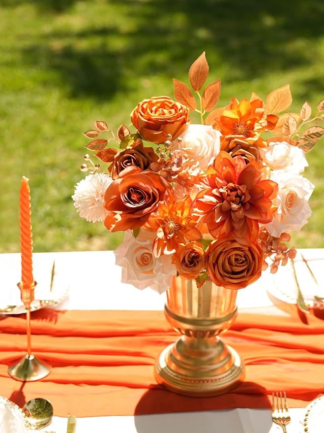 RICHMYC Artificial Flowers Terracotta Wedding Silk Fall Fake Flowers for Decoration Orange Cake Flowers with Stems for Wedding Bouquets Centerpieces Baby Shower Fall Decor
