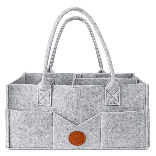Maliton Diaper Caddy Organizer - Diaper Caddy for Baby Nursery Storage, Felt Diaper Organizer for Baby Stuff with Handle, 15" x 9" x 7" Portable Baby Basket Boy Girl Changing Table Organizer (Grey)