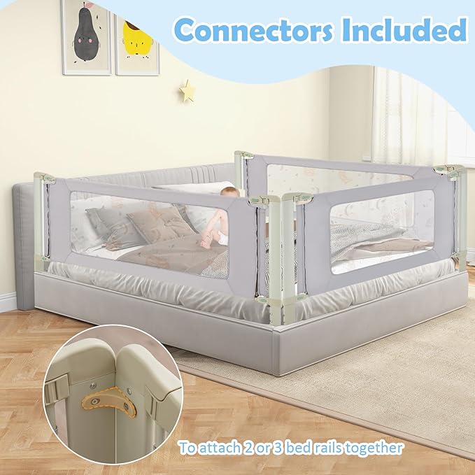 BABY JOY Bed Rail for Toddlers, 70" Vertical Lifting Extra Long Infants Safety Bed Side Rails with Double Lock, Foldable Baby Bed Rail Guard for Twin Double Full Size Queen King Bed Mattress (Gray)