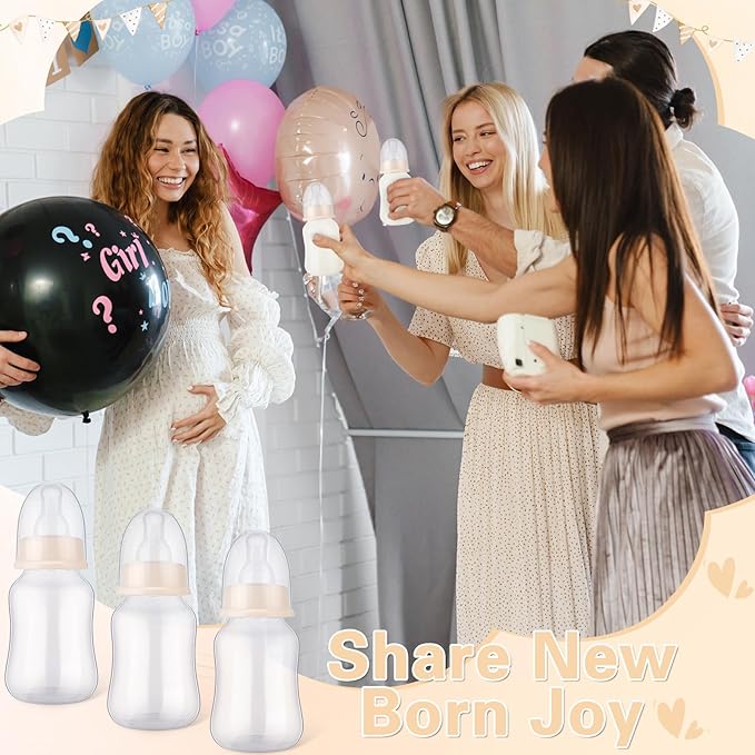48 Pcs Baby Shower Favors Party Game Mini Baby Bottles Gift Sets for Baby Shower Boy Girl Gender Reveal Birthday Party Supplies Gift (Beige)