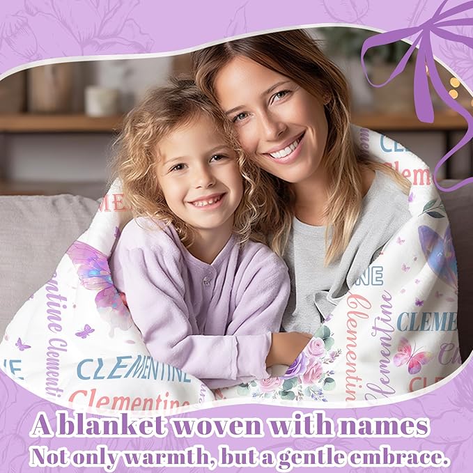 Personalized Baby Blanket with Name, Custom Butterfly Baby Blankets and Throws for Teen Girls Boys, Customized Toddler Blanket Gifts for Christmas Birthday Baby Shower (Name Butterfly)