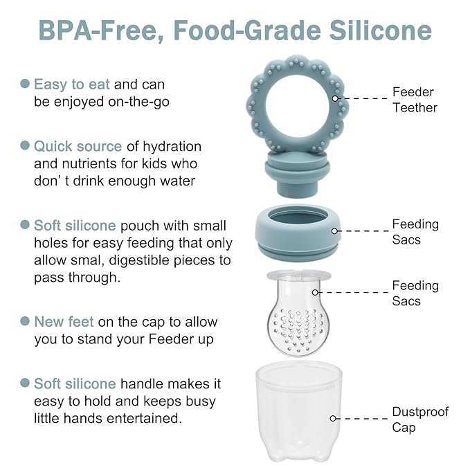 Baby Silicone Fruit Food Feeder Pacifier & Breastmilk Popsicle Freezer Molds,BPA Free Food Storage Containers Frozen Ice Tray for Babies Feeding Safely, Infant Fruit Teething Toy (Blue)