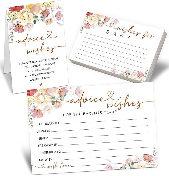 50Pcs Baby Shower Advice and Wishes Cards with Memory Guest Book – Sweet Messages for New Mom & Dad – Baby Shower Games, Party Decorations & Keepsake -A05