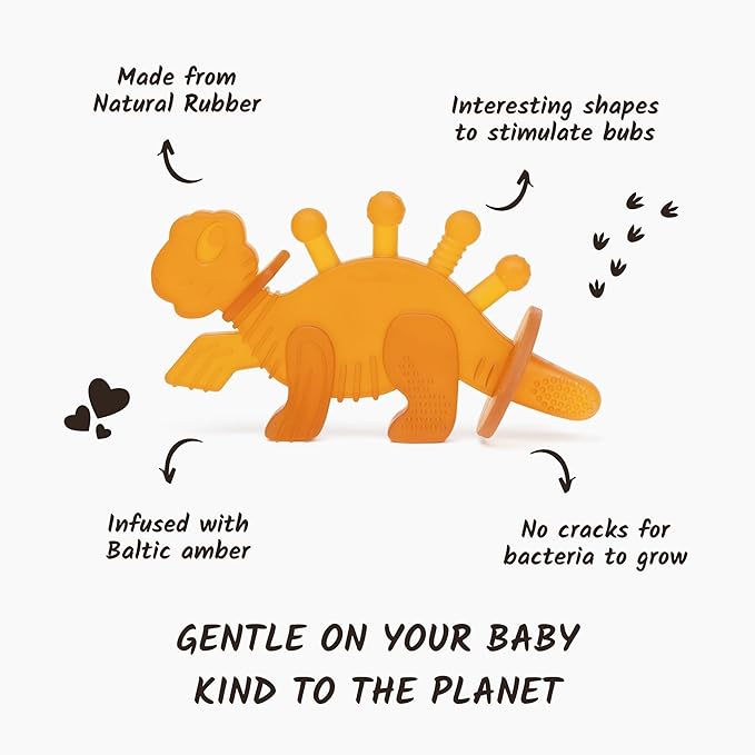 Baby Teether Toy and Training Toothbrush: Dibly - The Dino Baby Teething Toys BPA-Free Teethers Inspired by Nature with Natural Rubber Pacifier