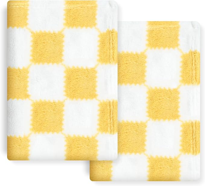 Checkered Baby Blanket for Boys Girls, 2 Pack Soft Baby Boy Girl Blankets, Small 28 x 40 inches Toddler Fleece Blanket, Essentials Crib Stroller Items, Newborn Gift (Yellow)