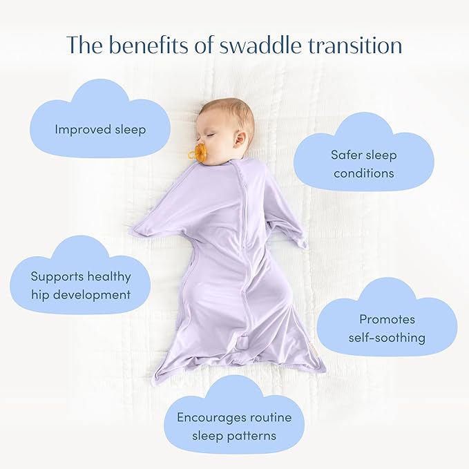 SleepingBaby EverSoft Zipadee-Zip Transition Swaddle - Roomy Wearable Blanket with Two Way Zipper - Viscose from Bamboo - Lilac, Medium (6-12 Month)