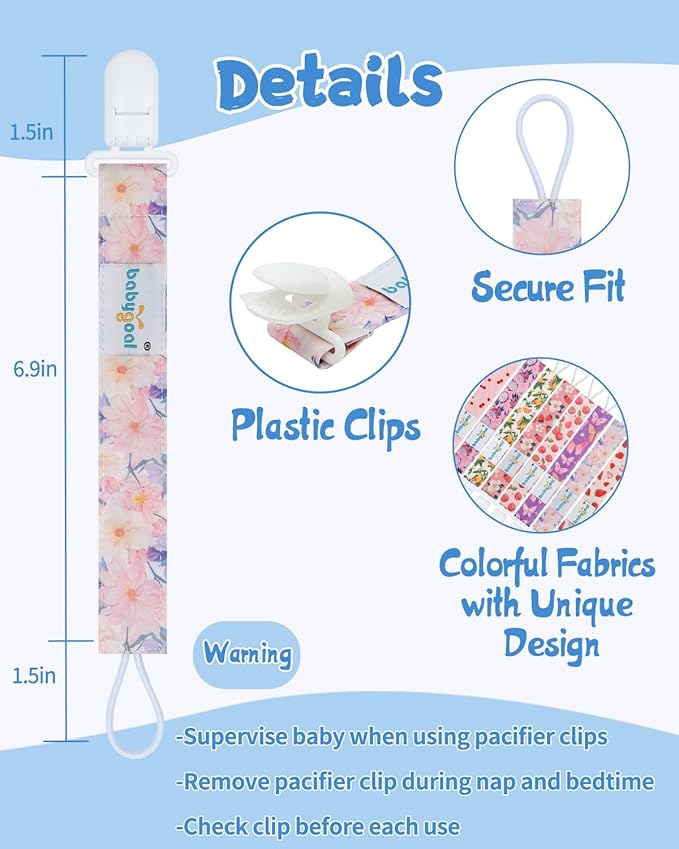 Babygoal Fruit Pacifier Clips, 8 Pack Binky Paci Holder Clips for Baby Boys and Girls Fits for Most Pacifier, Binkie Styles & Baby Teethers & Toys and Gift 8PS52-B