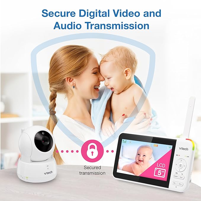 VTech VM924-2 Remote Pan-Tilt-Zoom Baby Monitor with 2 Cameras & Audio,5" LCD Screen,Up to 17Hrs Video Streaming&31Hrs Battery for Audio,Night Vision,1000ft Range,Soothing Sounds,Temperature Sensor