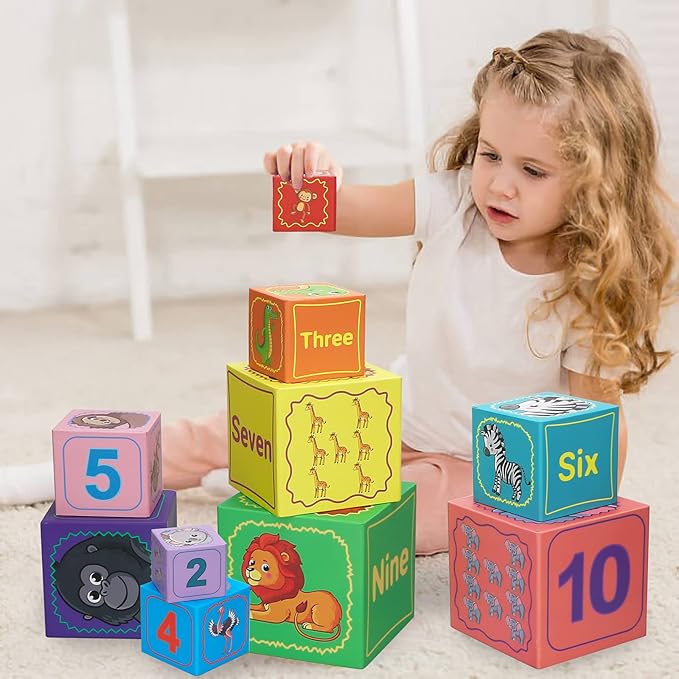 Nesting and Stacking Blocks Stacking Toys for Toddlers Plus Animal Puzzle Toys Set Number Blocks Counting Learning & Educational Toys Education Supplies Montessori Toys