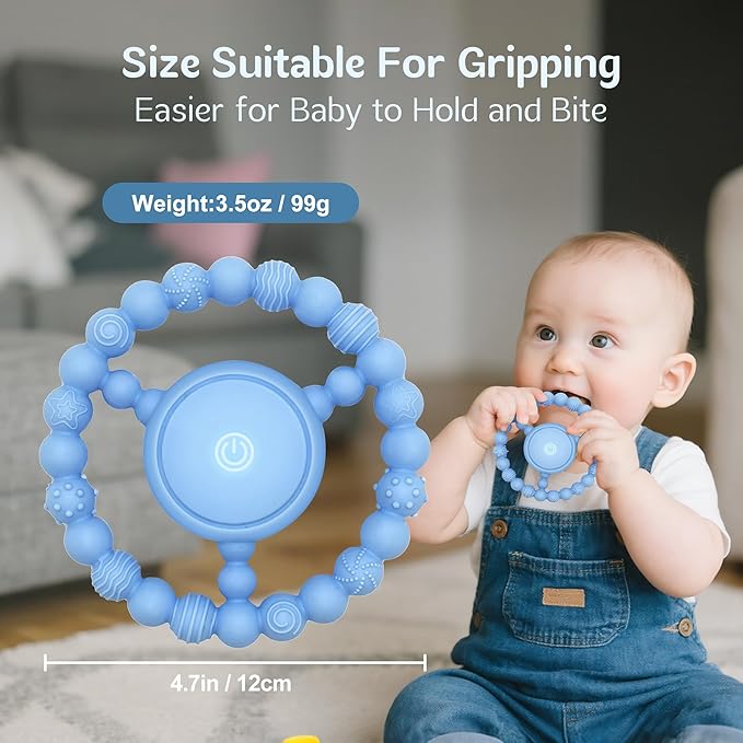 Vibrating Sensory Chew Toy for Babies & Autism Support - USB Rechargeable Baby Teething Toy with 3 Vibration Modes, Safe Silicone Chewers for Toddlers 6+ Months(Blue)