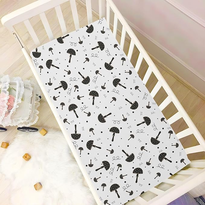 Gothic Mushroom Crib Sheets for Neutral Bassinet Play Sheets,Sheets Toddler Bed Sheets for Baby Boys Girs 39 * 27 * 5in