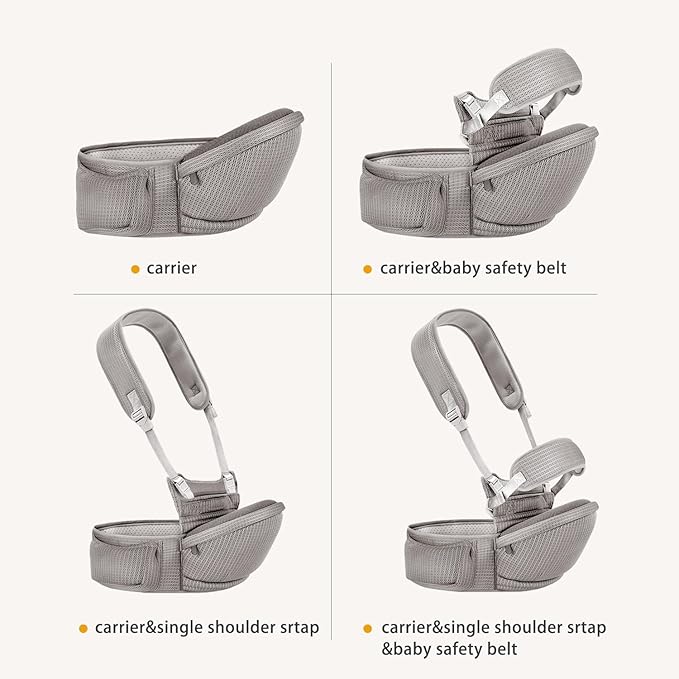 Baby Hip Carrier - Hip Carrier for Baby with Baby Safety Strap - Toddler Carrier 7-45 lbs - Ergonomic Infant Holder Baby Carrier with Hip Seat Large Capacity Pockets(Light Grey)